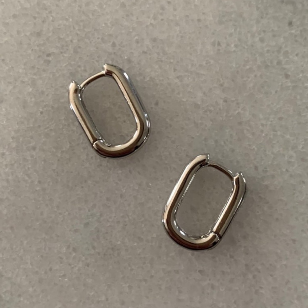 Sterling Silver Oval Huggie Hoop Earrings Brand New